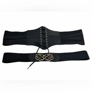 Black Wide Elastic Waist Belt Bundle Set of 2 Corset Lace Up Plus Size XXL